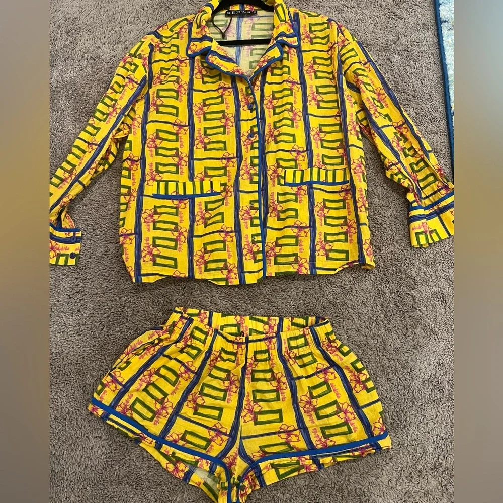 SIEDRES Yellow and Blue Patterned Women Shorts - Picture 6 of 8
